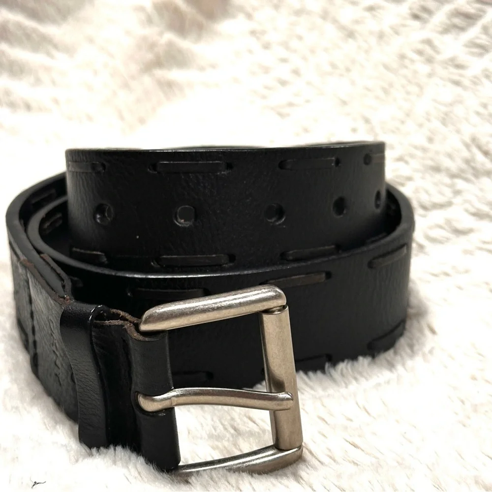 DKNY Black Leather Laced Design, Silver Buckle  Belt M,  EUC!